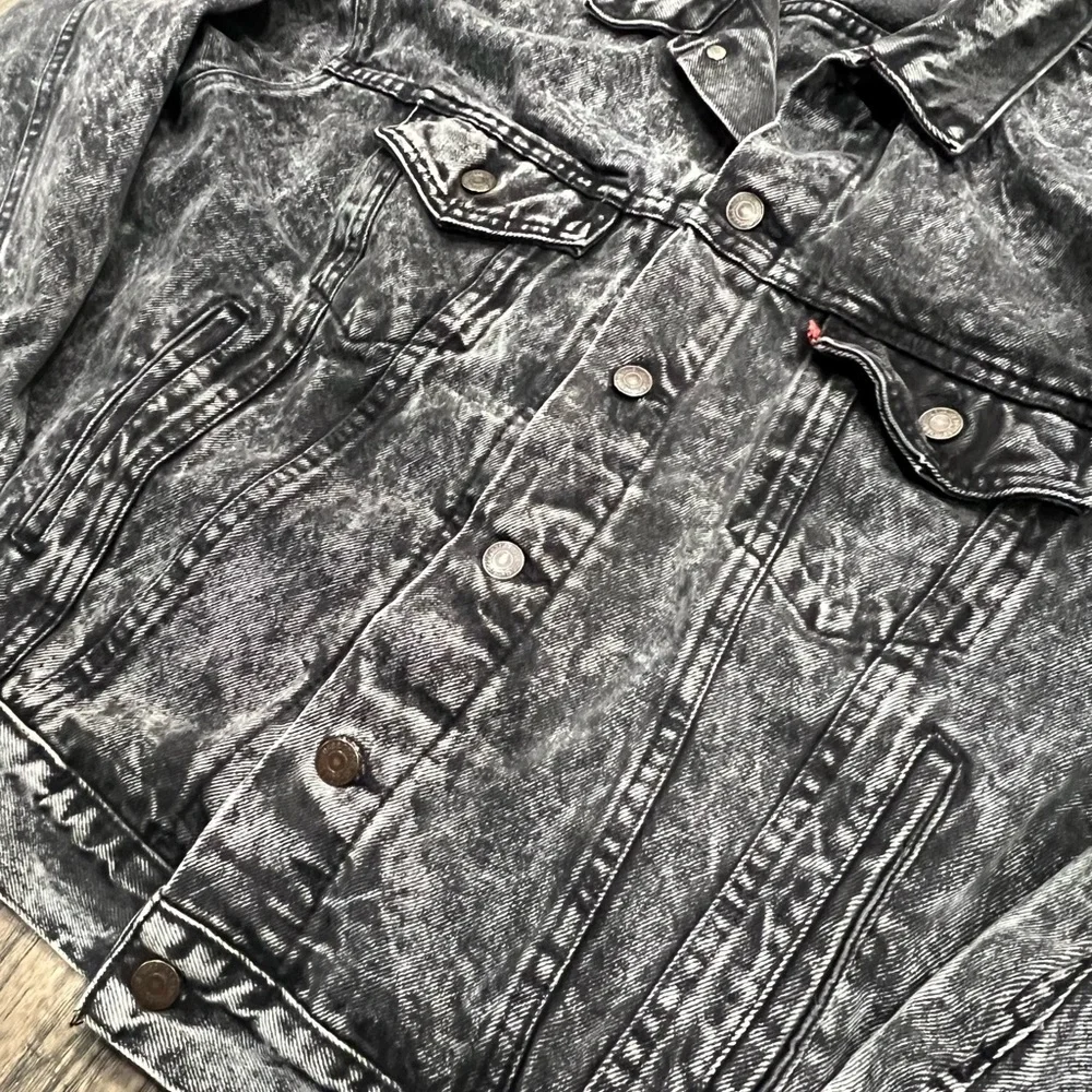 VTG 80s Levis Denim Trucker Jacket XL Black Acid Wash USA 70507 0253 Galactic - Picture 8 of 12